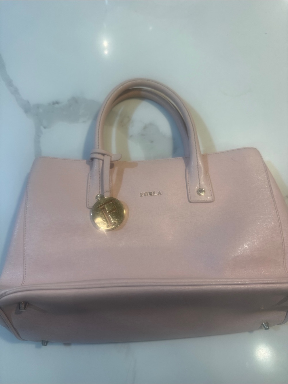 Furla Blush Pink Leather Satchel with Gold Charm